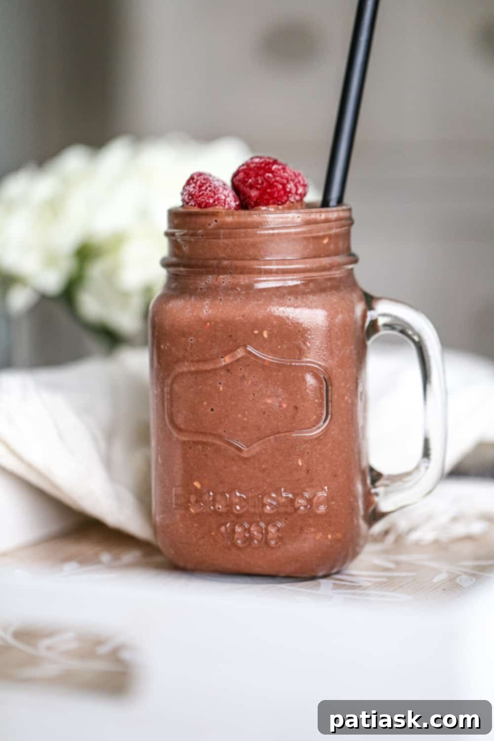 Decadent Dark Chocolate Raspberry Banana Smoothie 3 healthy dark chocolate banana smoothie recipe raspberries easy