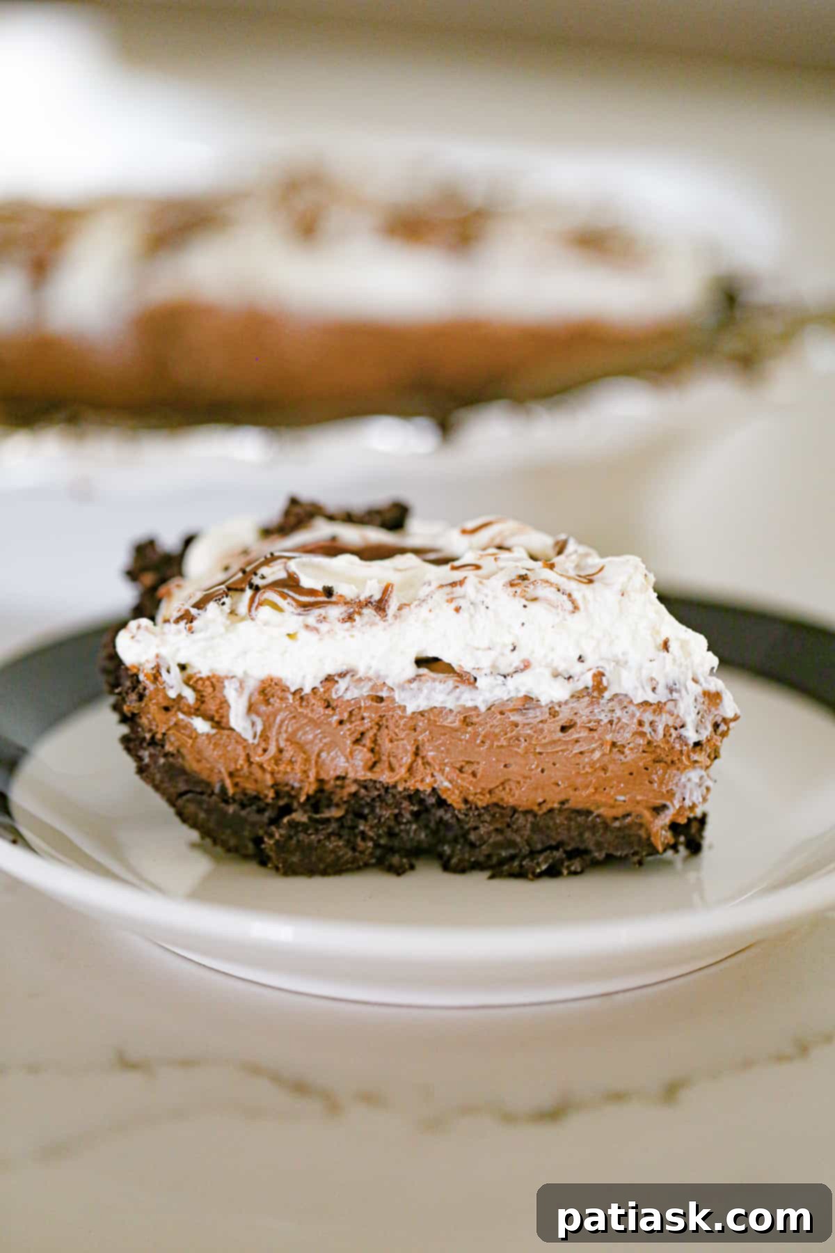 Close-up of the delicious Nutella chocolate cream pie filling