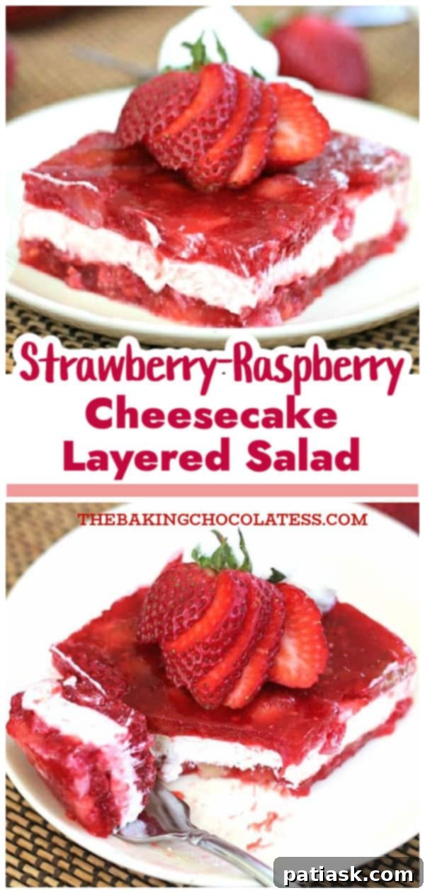 Strawberry Raspberry Gelatin Cheesecake Delight 8 Strawberry-Raspberry Jello Whipped Cheesecake Layered Salad