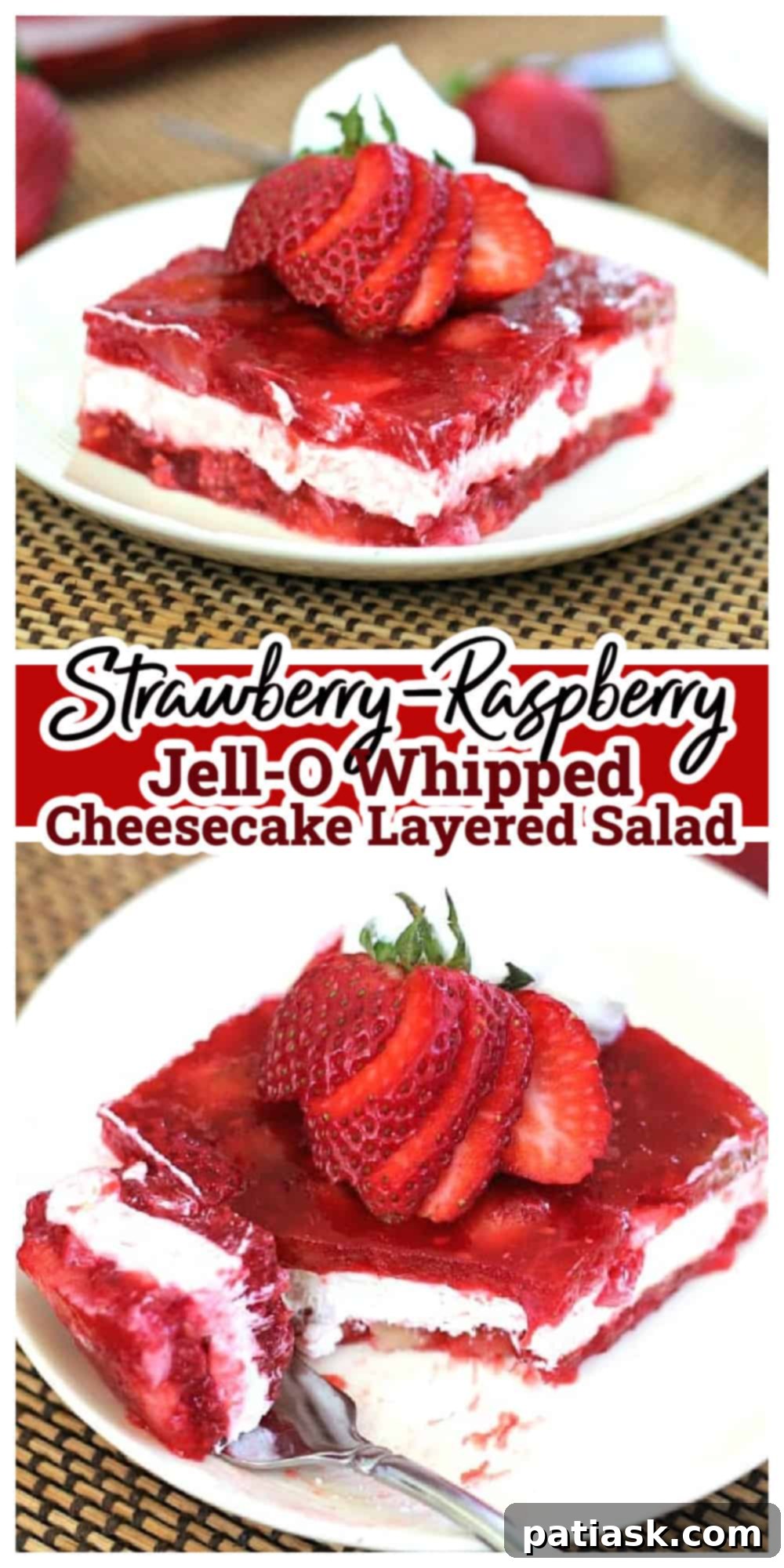 Strawberry Raspberry Gelatin Cheesecake Delight 9 Strawberry-Raspberry Jello Whipped Cheesecake Layered Salad