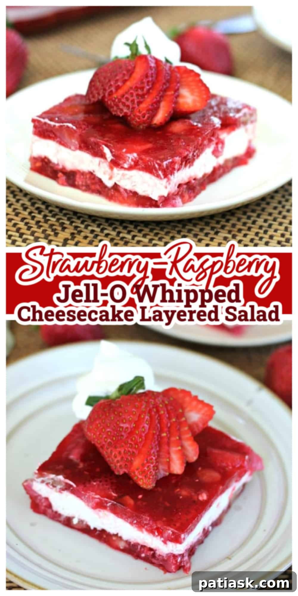 Strawberry Raspberry Gelatin Cheesecake Delight 10 Strawberry-Raspberry Jello Whipped Cheesecake Layered Salad