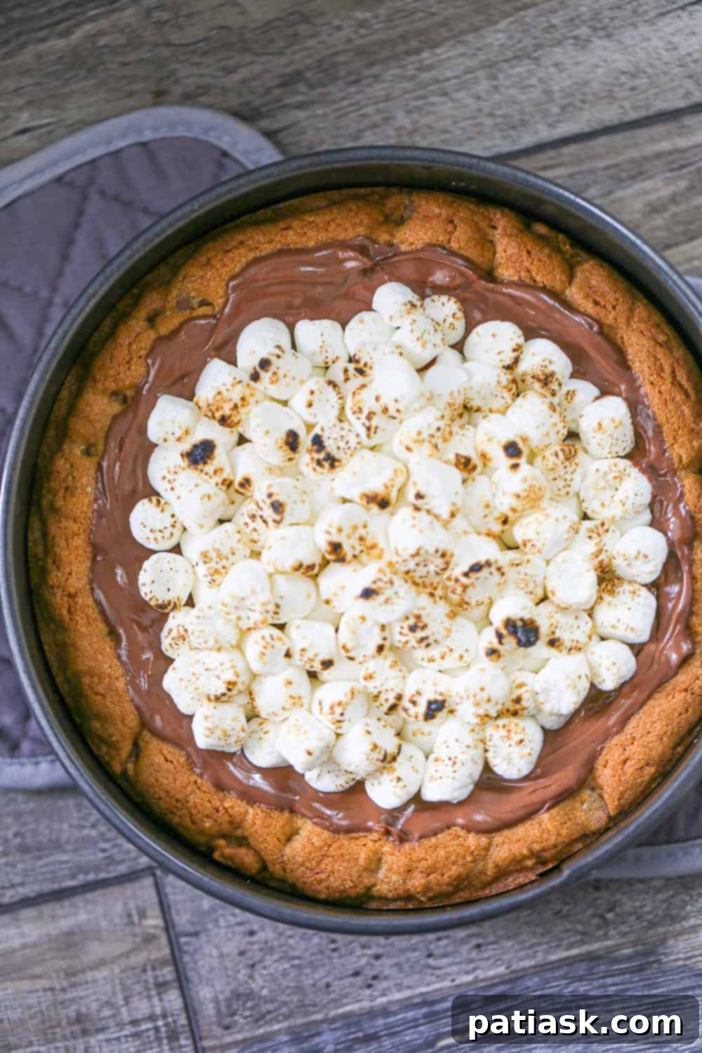 S'mores Cookie Cake 5 S'mores Cookie Cake in a springform pan, ready for the marshmallow layer