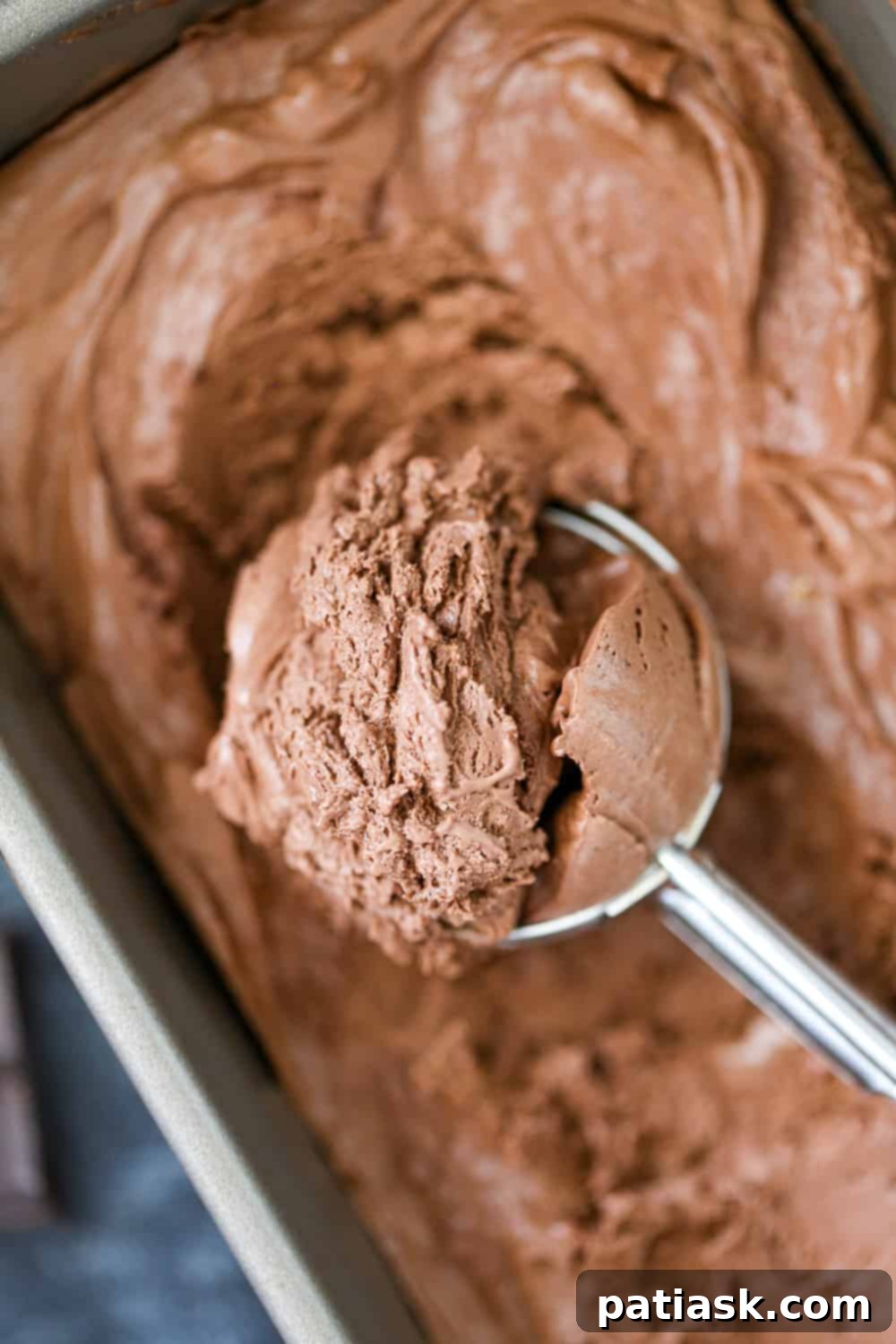 Decadent No-Churn Chocolate Ice Cream 2 how to make no churn chocolate ice cream, a creamy chocolate ice cream in a loaf pan