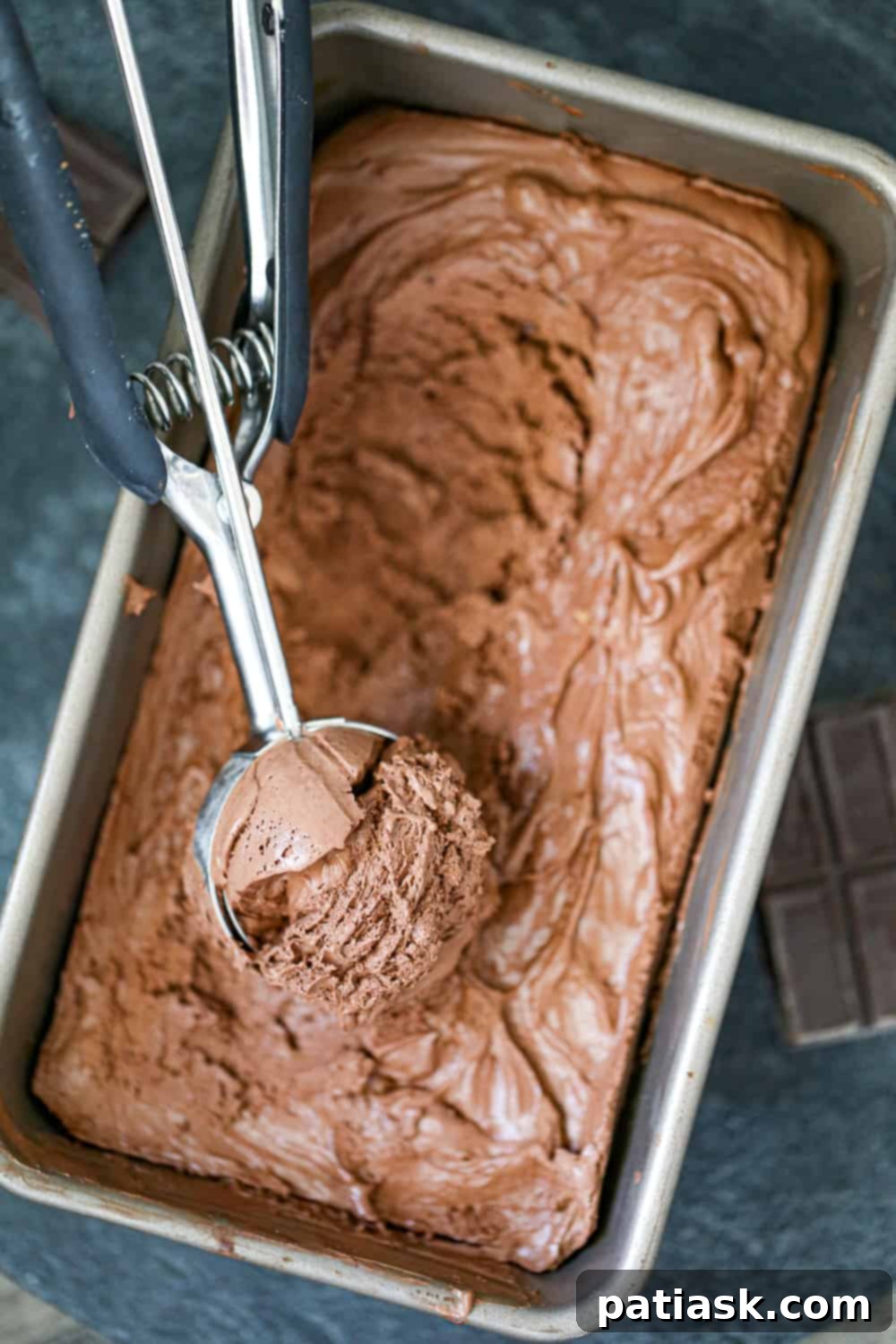 Decadent No-Churn Chocolate Ice Cream 4 how to make no churn chocolate ice cream, a scoop of chocolate ice cream