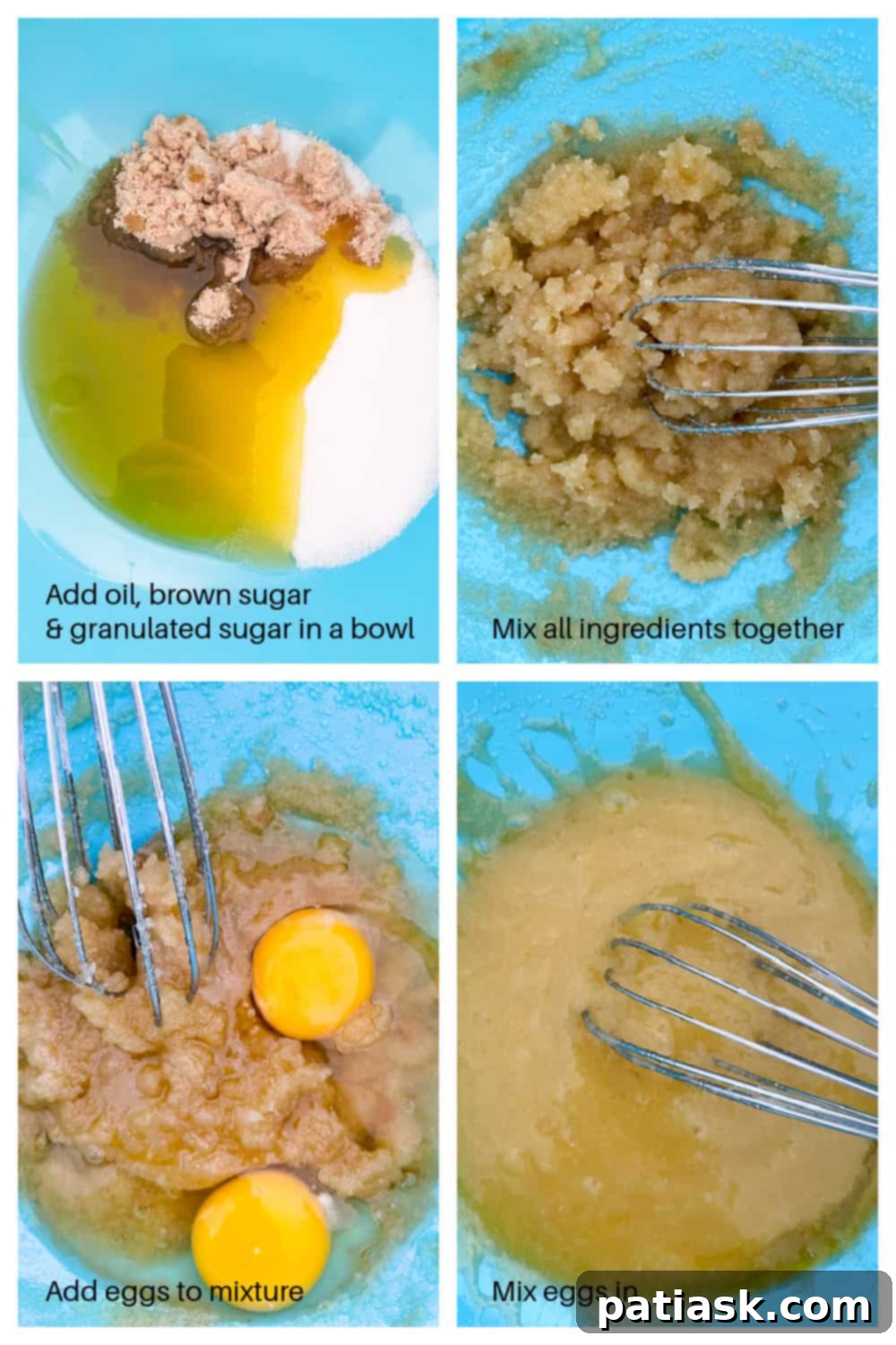 Cozy Apple Cinnamon Bread 6 Step-by-step image of whisking wet ingredients for applesauce bread