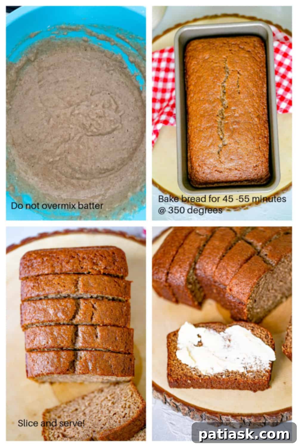 Cozy Apple Cinnamon Bread 8 Step-by-step image of pouring applesauce bread batter into loaf pan