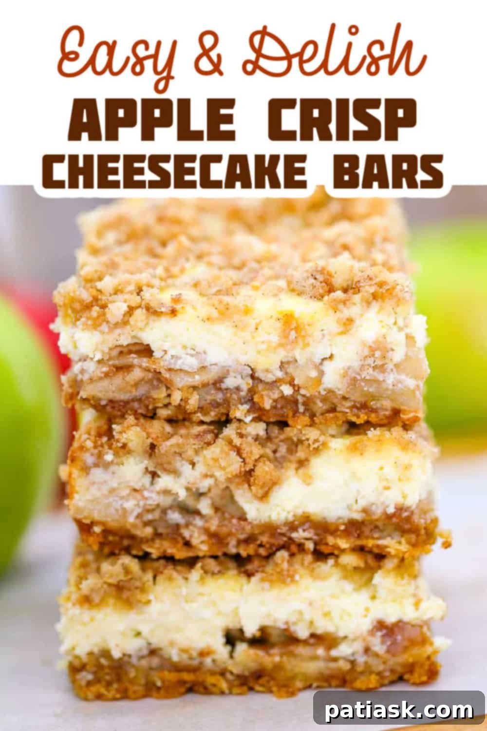 Autumn Apple Crumble Cheesecake Squares 9 Top-down view of Apple Crisp Cream Cheese Bars in a baking dish