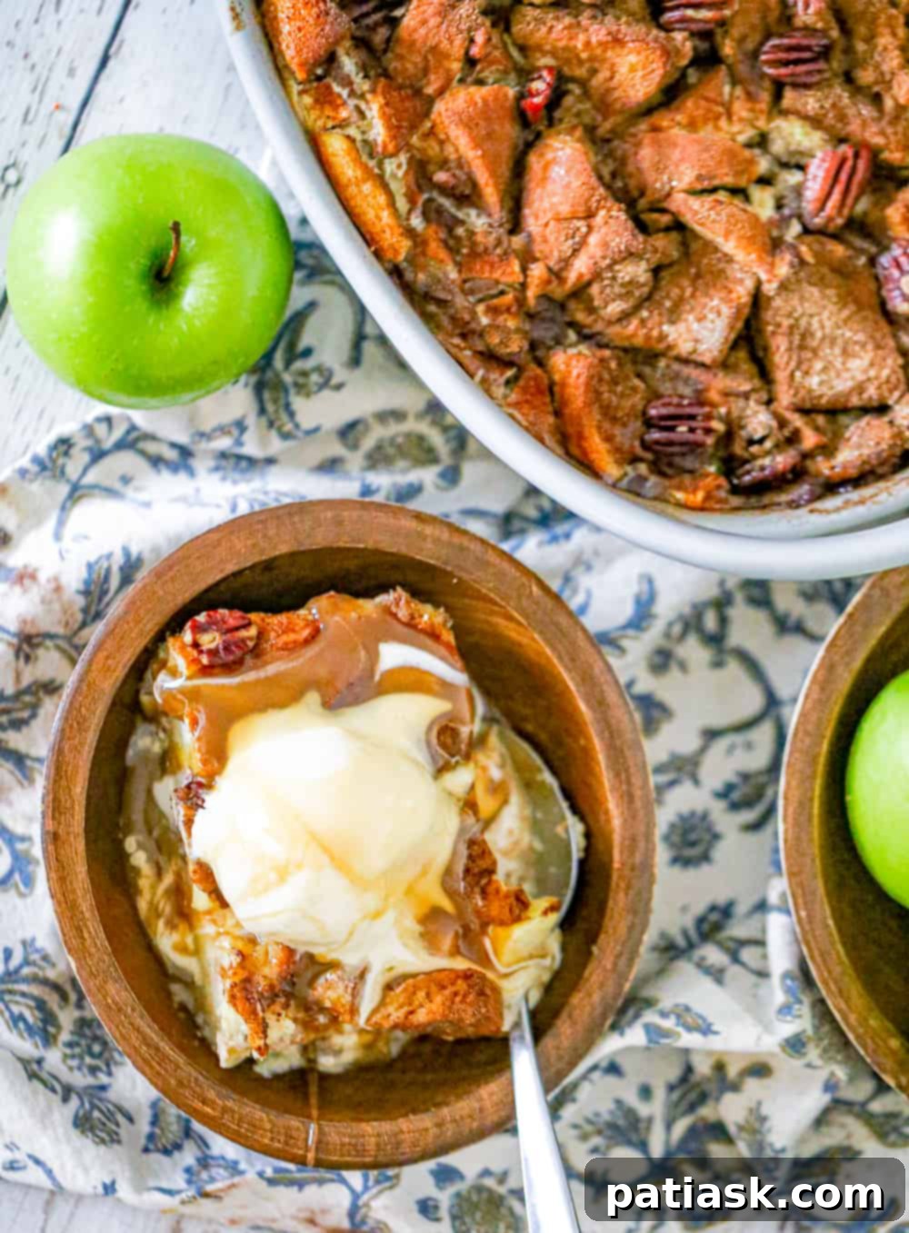 Leftover Easy Apple Bread Pudding in a serving dish