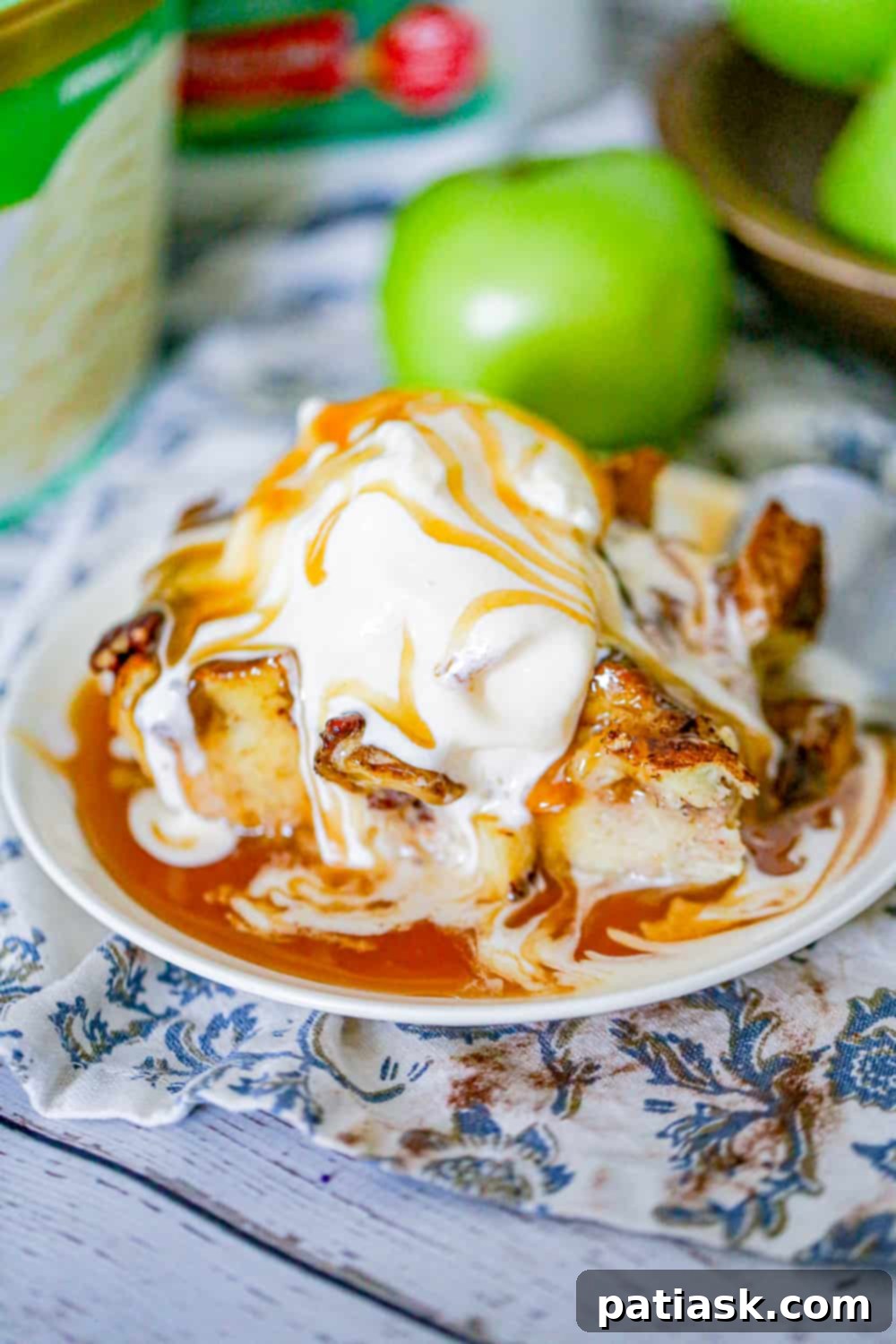 Close-up of baked Easy Apple Bread Pudding