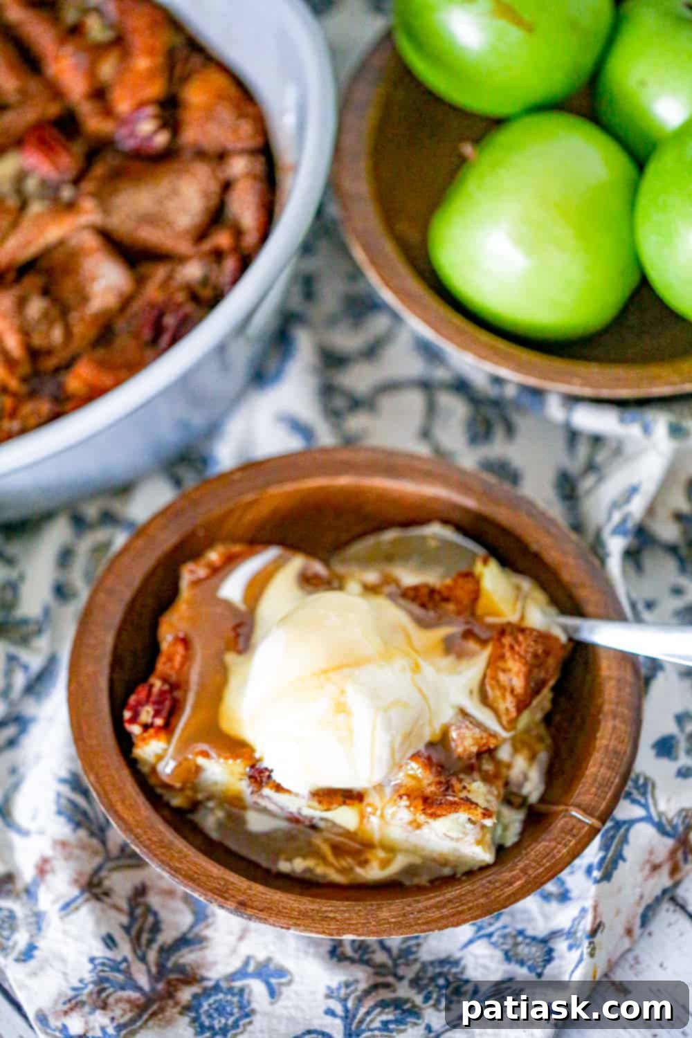 A bowl of fresh bread cubes ready for apple bread pudding