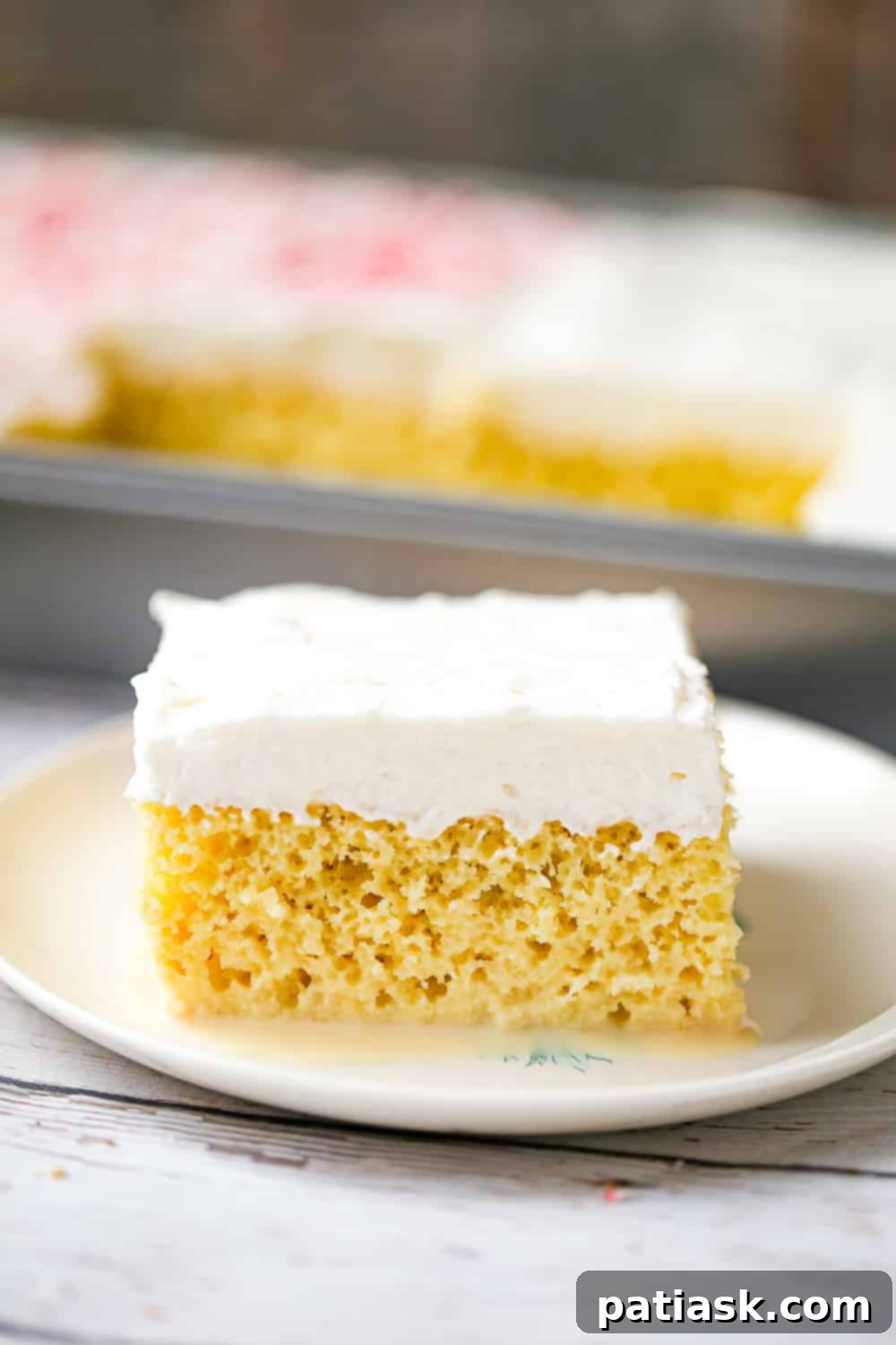 Top view of Vanilla Tres Leches Cake adorned with summer fruits