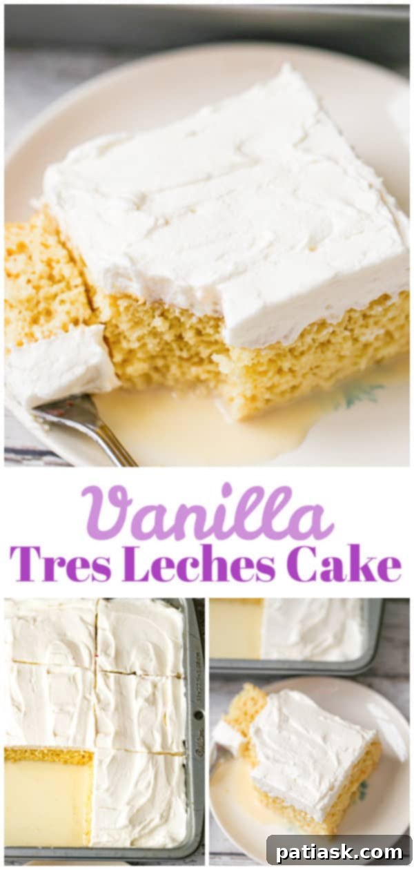 A large rectangular Vanilla Tres Leches Cake with whipped cream