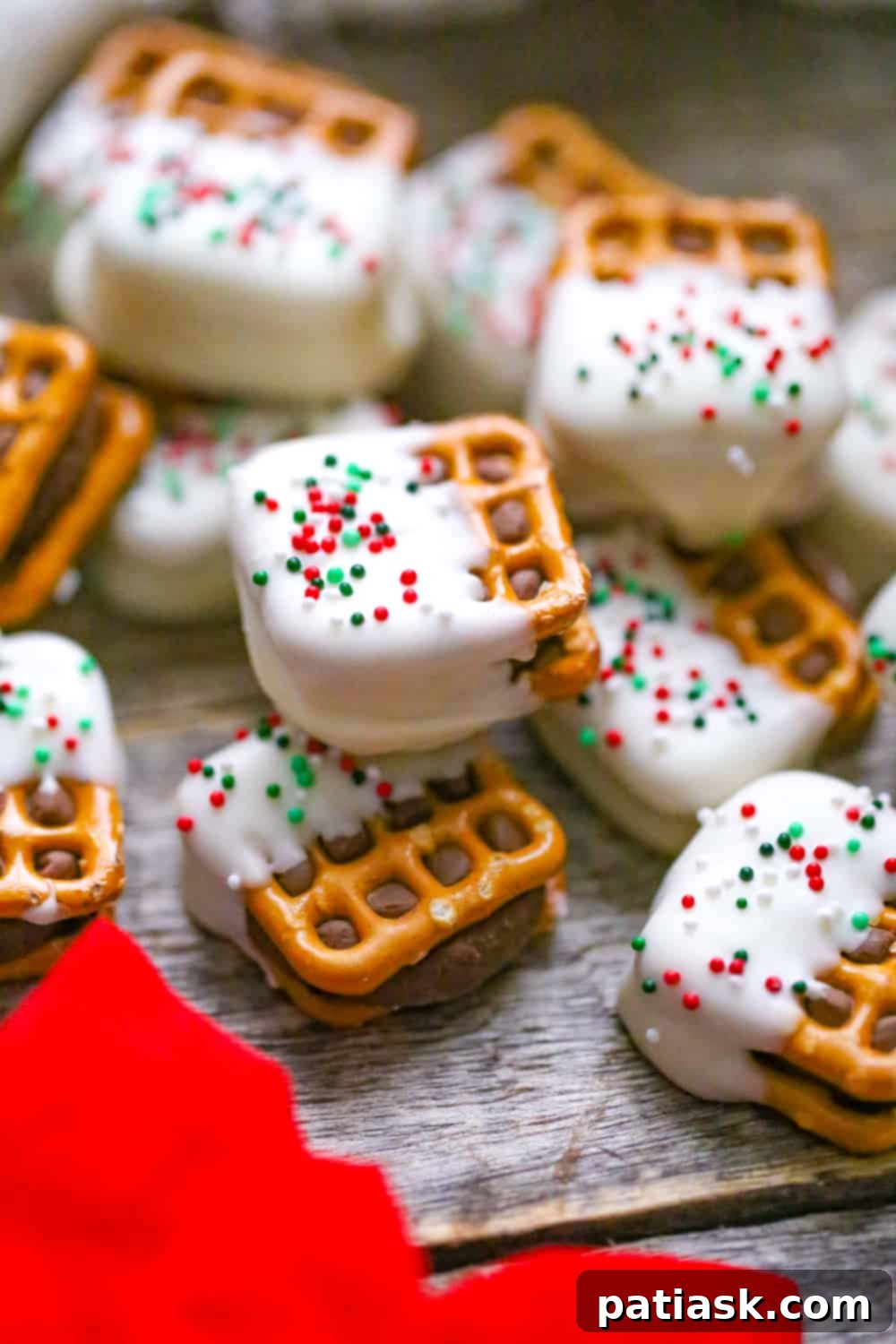 White Chocolate Pretzel Rolo Delights 8 White Chocolate Pretzel Rolo Bites treats christmas no bake in a bowl