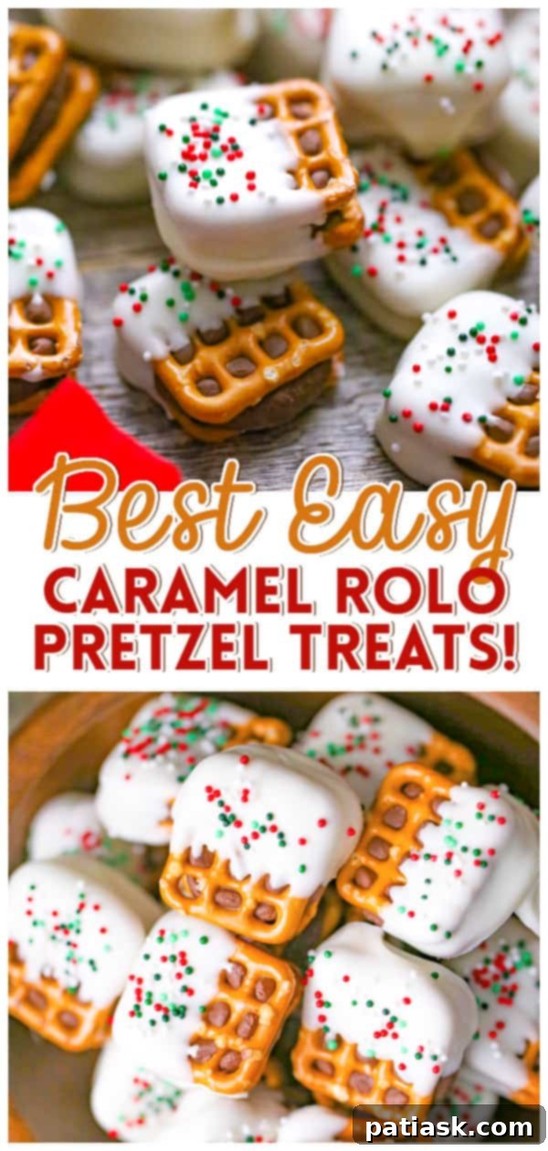 White Chocolate Pretzel Rolo Delights 10 Best easy caramel Rolo pretzel treats close-up