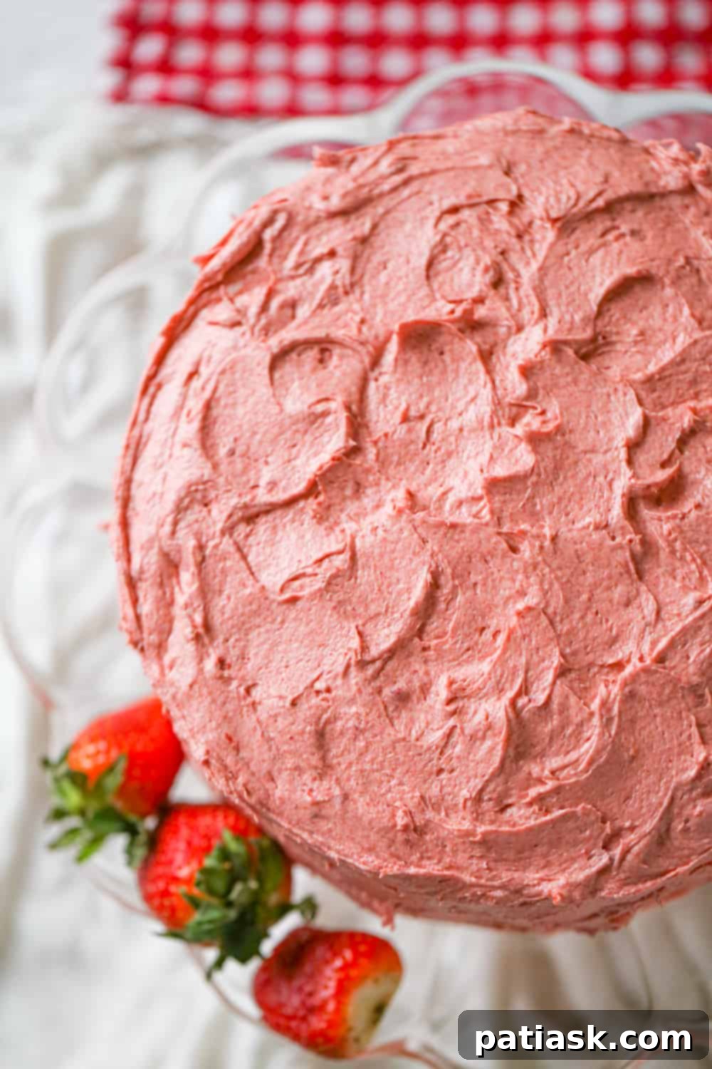 Strawberry Serenade 7 strawberry cake recipe - beautiful layers of cake and frosting