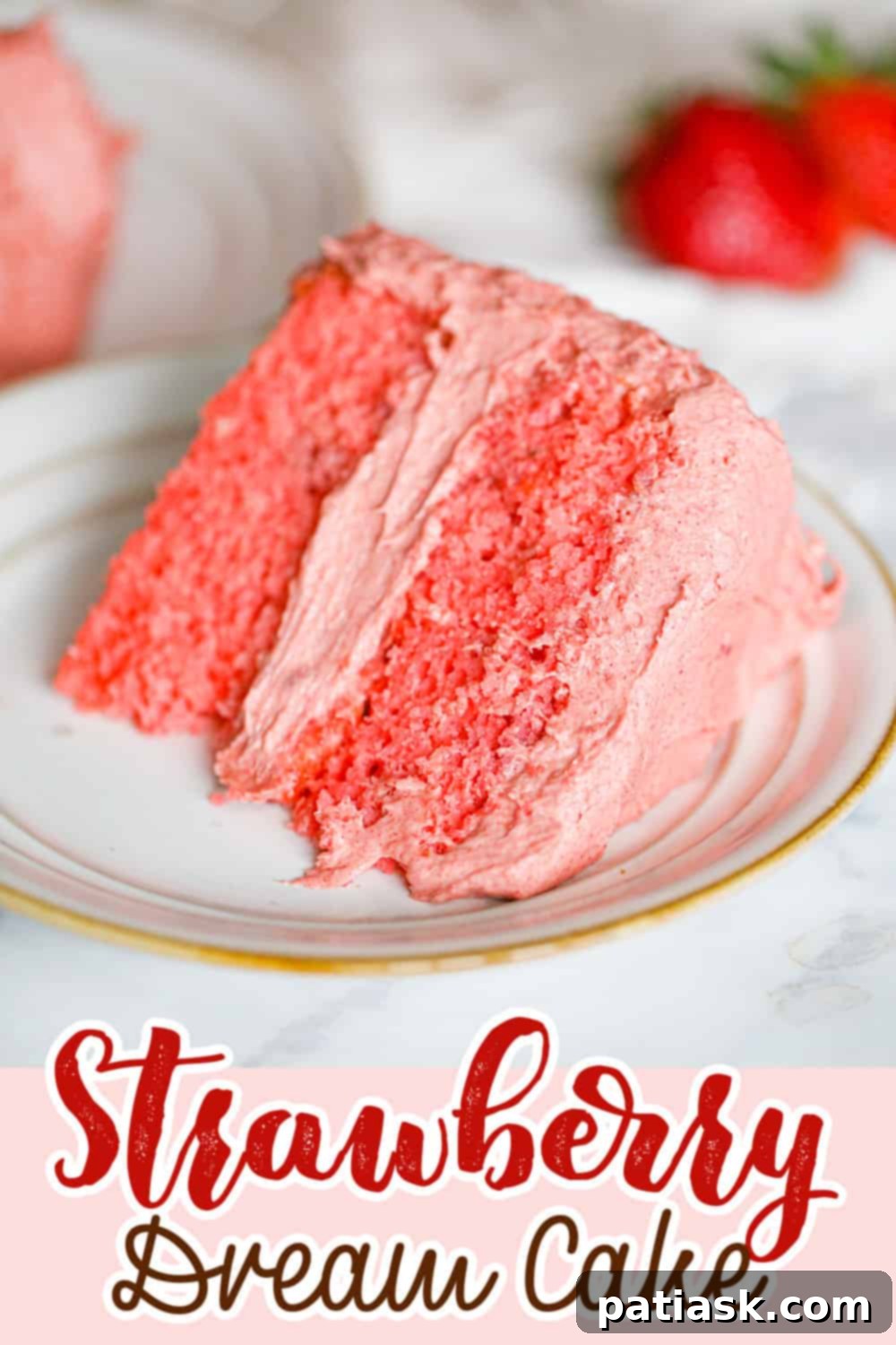 Strawberry Serenade 10 Strawberry Dream Cake - full cake on a stand