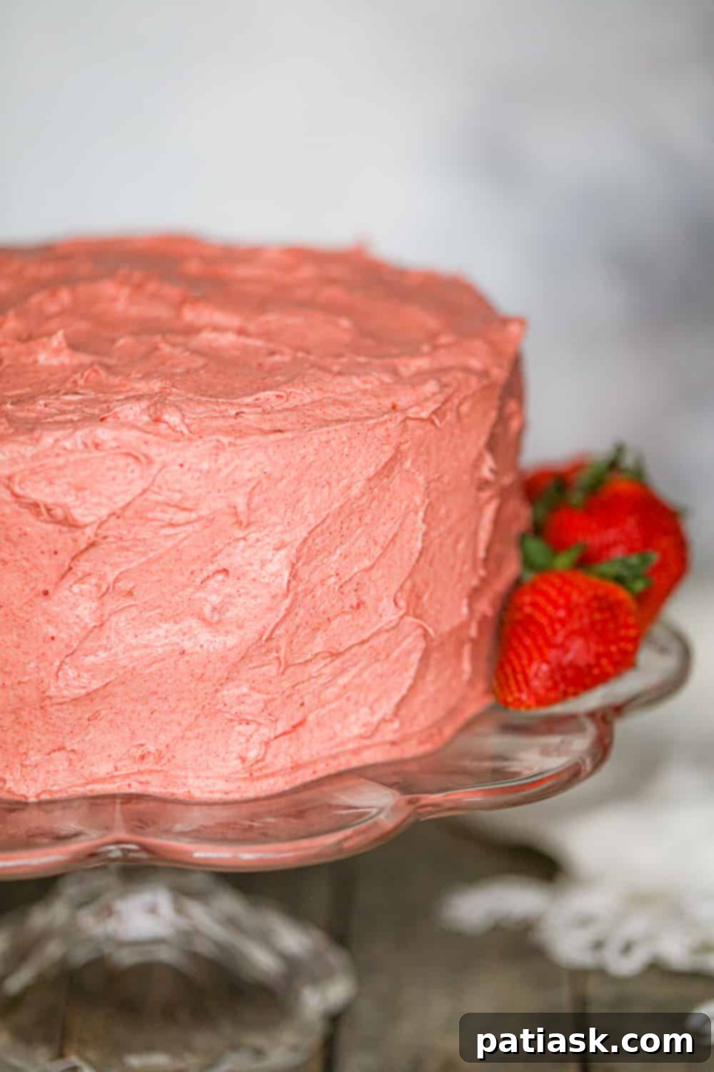 Strawberry Serenade 3 strawberry cake using cake mix - close-up of a slice