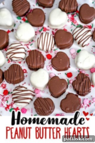 Valentine's Peanut Butter Chocolate Kisses 11 Two chocolate peanut butter hearts side by side, showcasing smooth coating