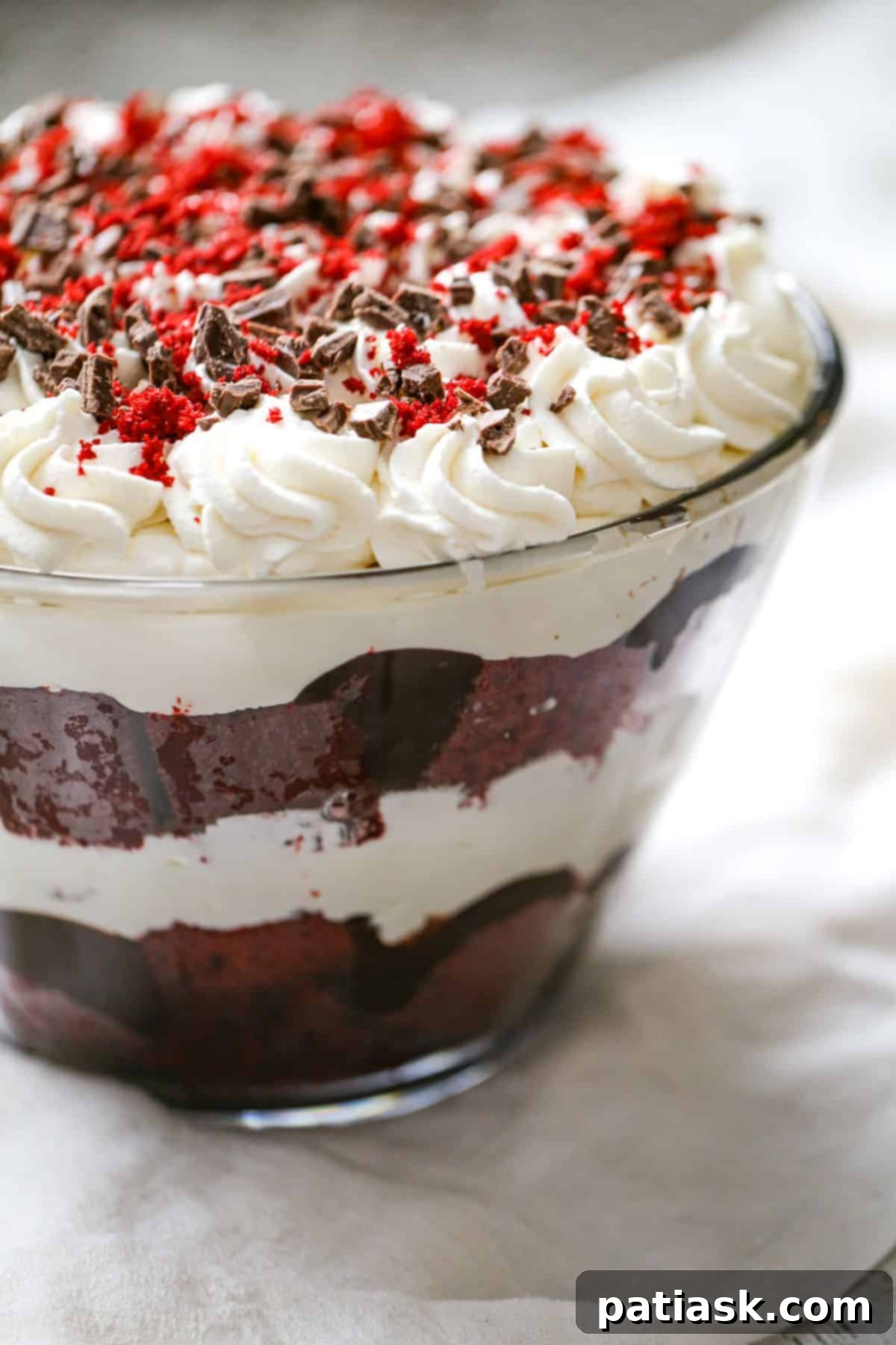 Decadent Red Velvet Trifle 4 red velvet cream cheese trifle dessert recipe Christmas or Valentine's Day