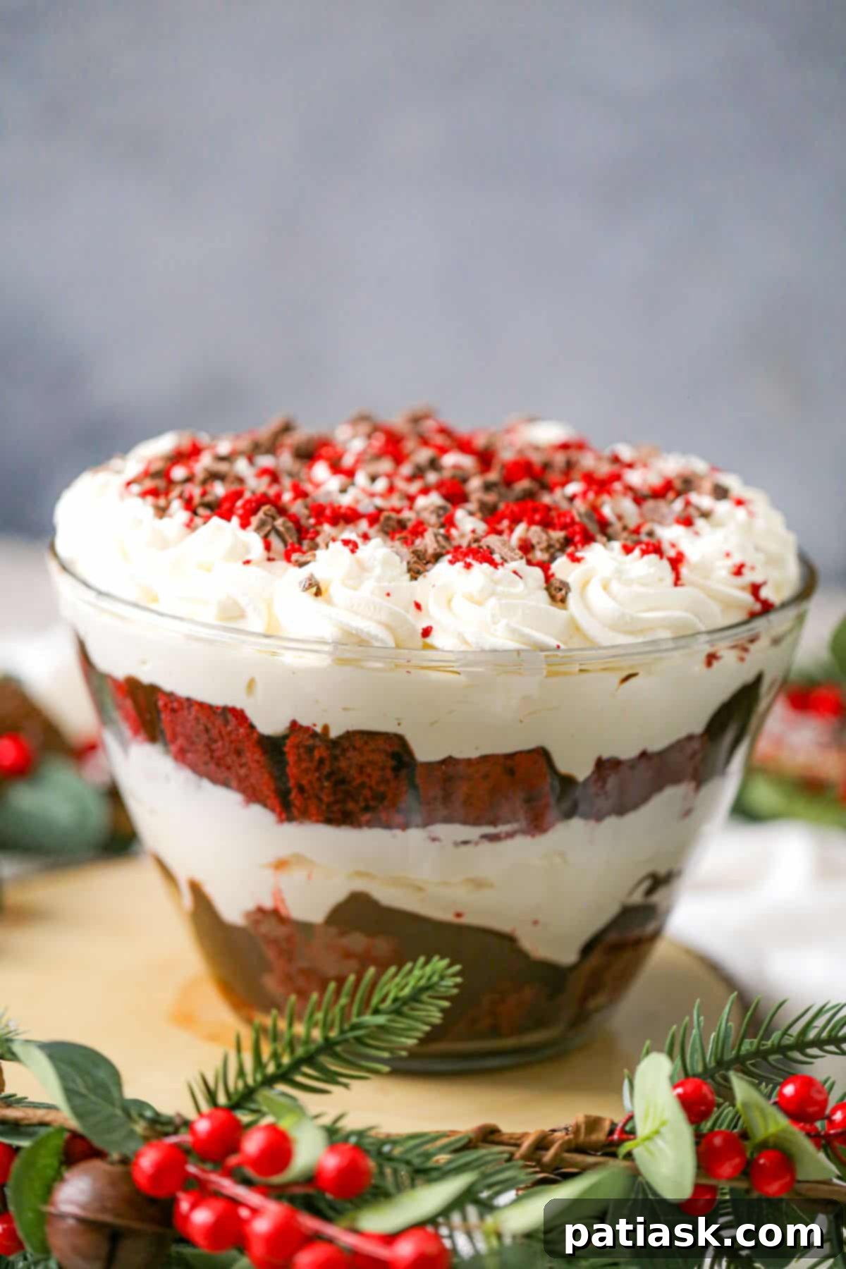 Decadent Red Velvet Trifle 3 red velvet cream cheese trifle dessert recipe Christmas or Valentine's Day