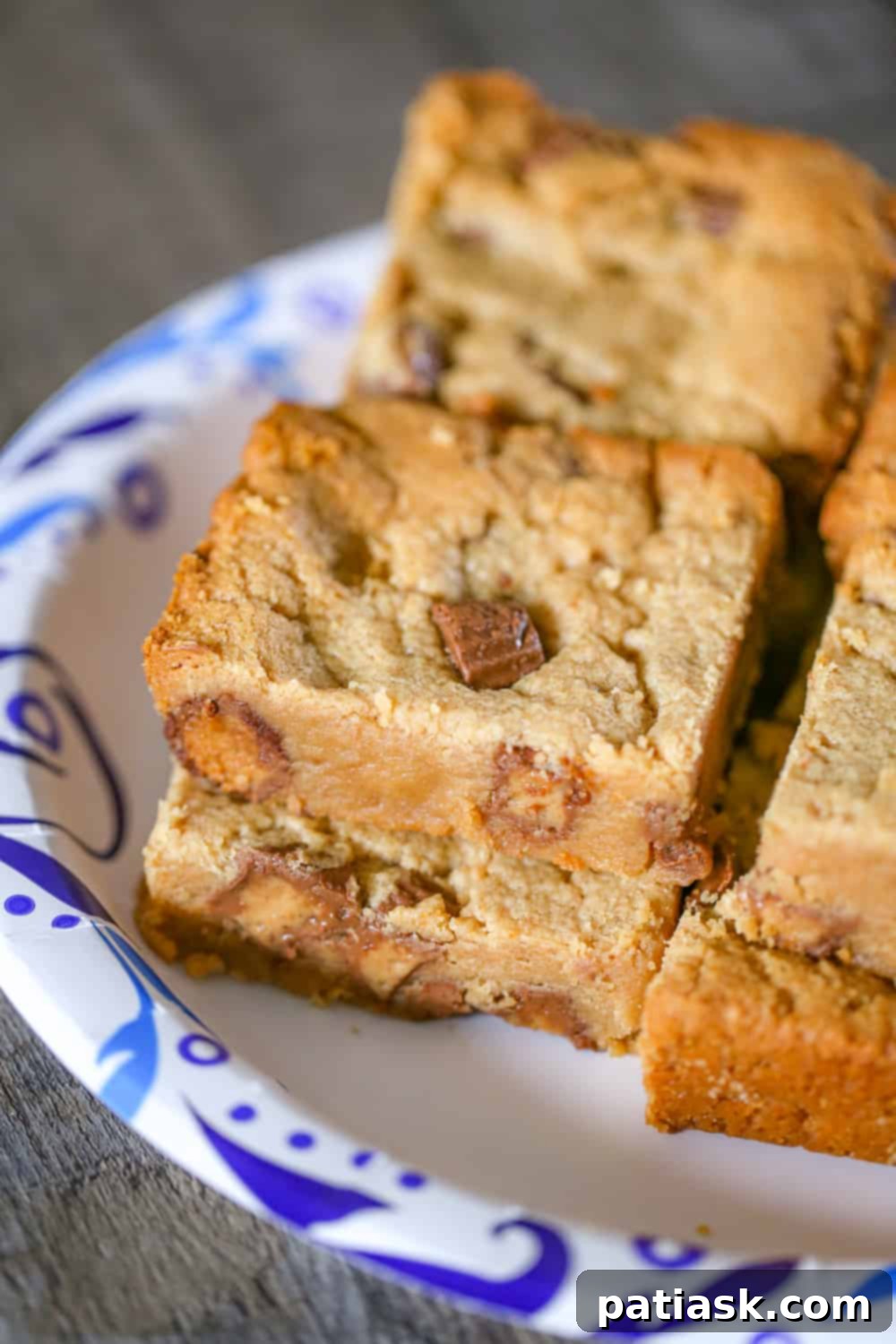 Irresistible Peanut Butter Cup Blondies 7 Another perspective of vegan peanut butter blondies, highlighting their appealing texture