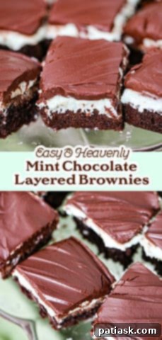 Cool Mint Chocolate Brownie Stack 13 Easy chocolate mint brownies from an aerial perspective, showing the layers.