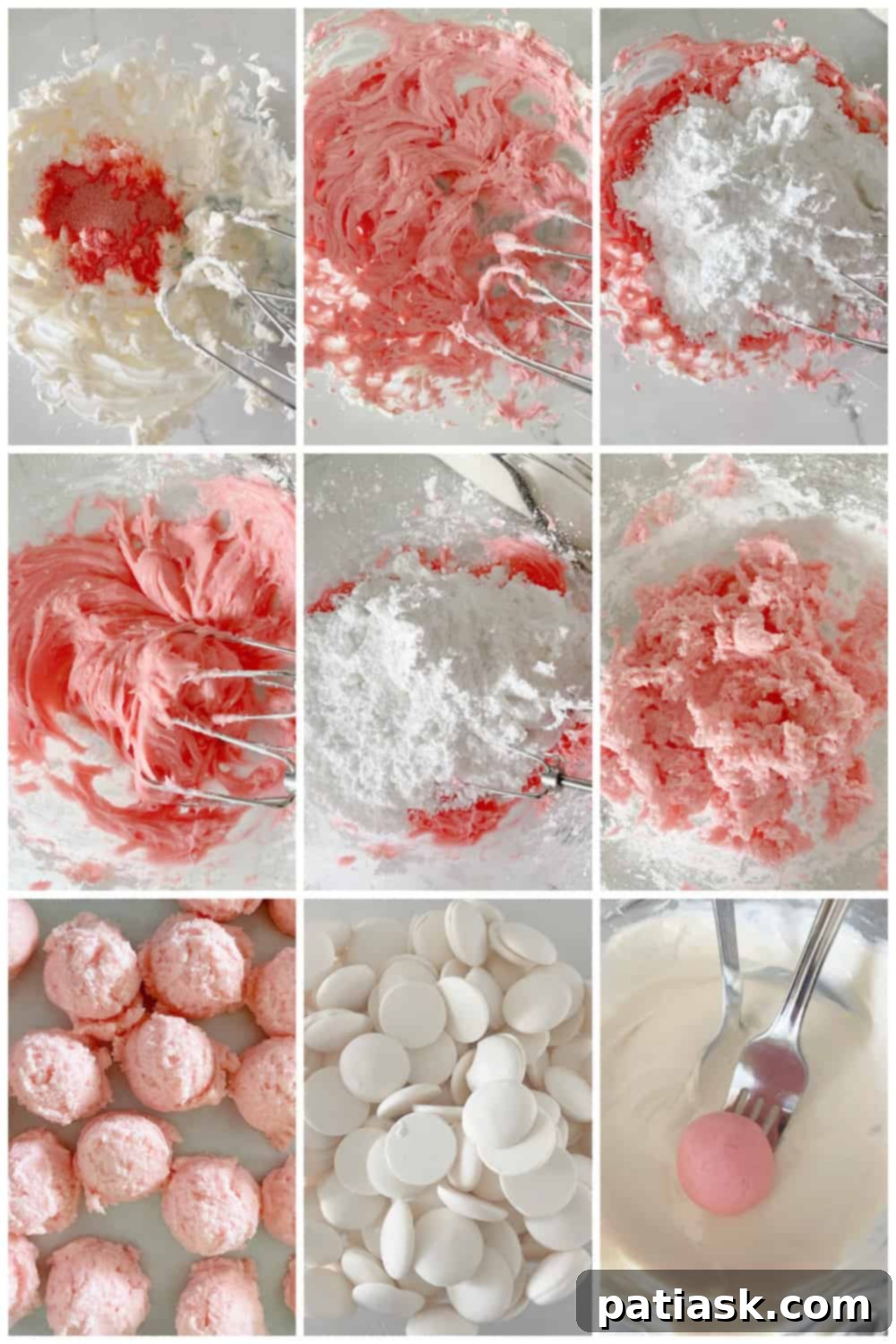 Strawberry Cream Jell-O Delights 4 easy strawberry cream truffles, pink truffles in a bowl