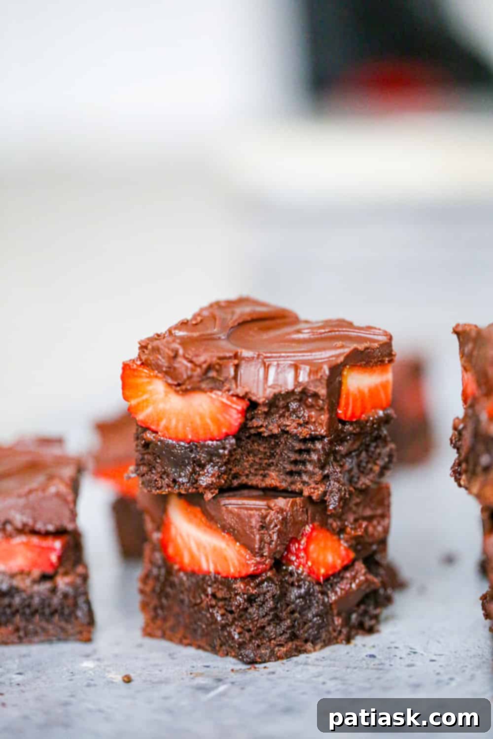 Strawberry Crowned Chocolate Brownies 4 strawberry ganache brownies