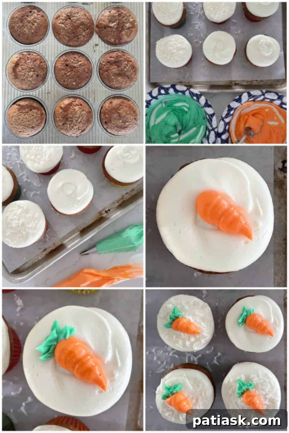 Step-by-step tutorial on how to decorate carrot cake cupcakes