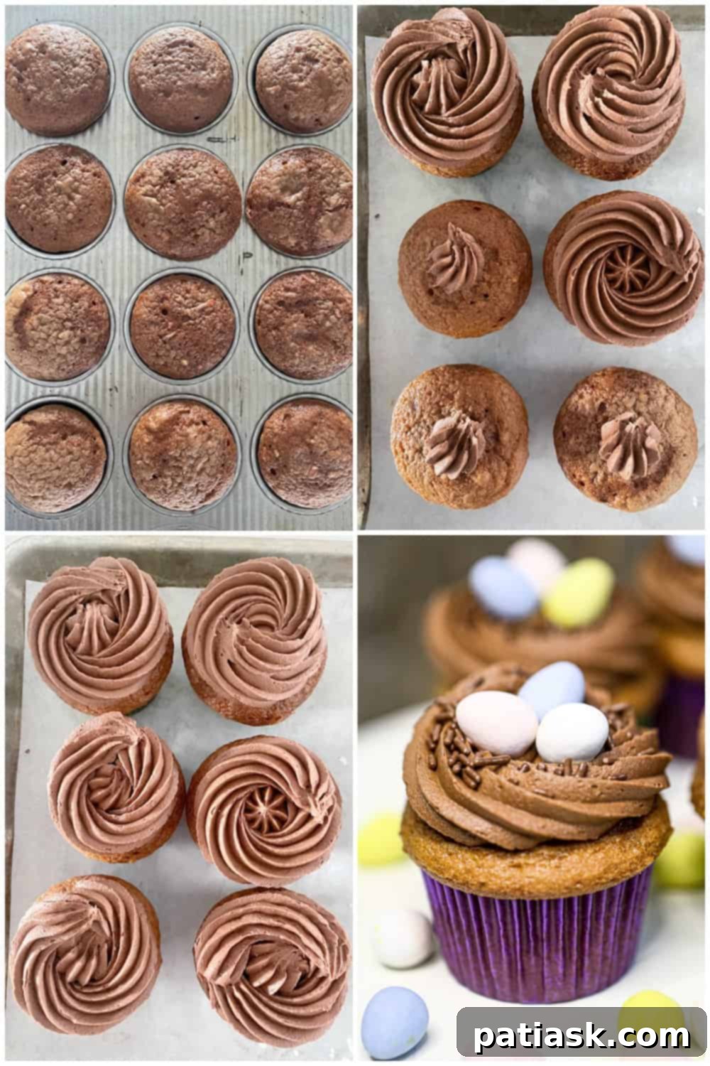 Decorated carrot cake cupcake with chocolate cream cheese frosting