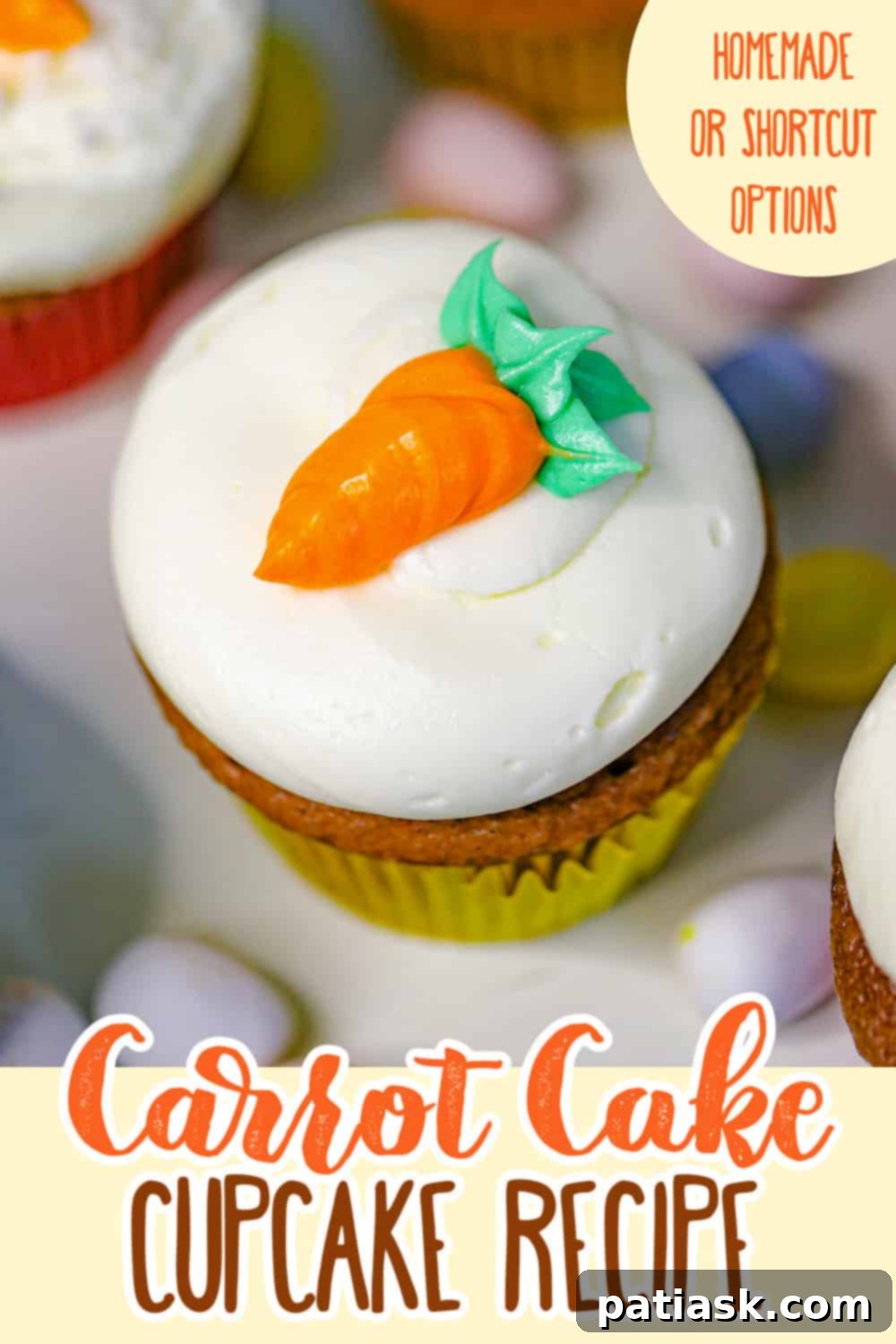 A selection of Easter Carrot Cake Cupcakes, beautifully decorated