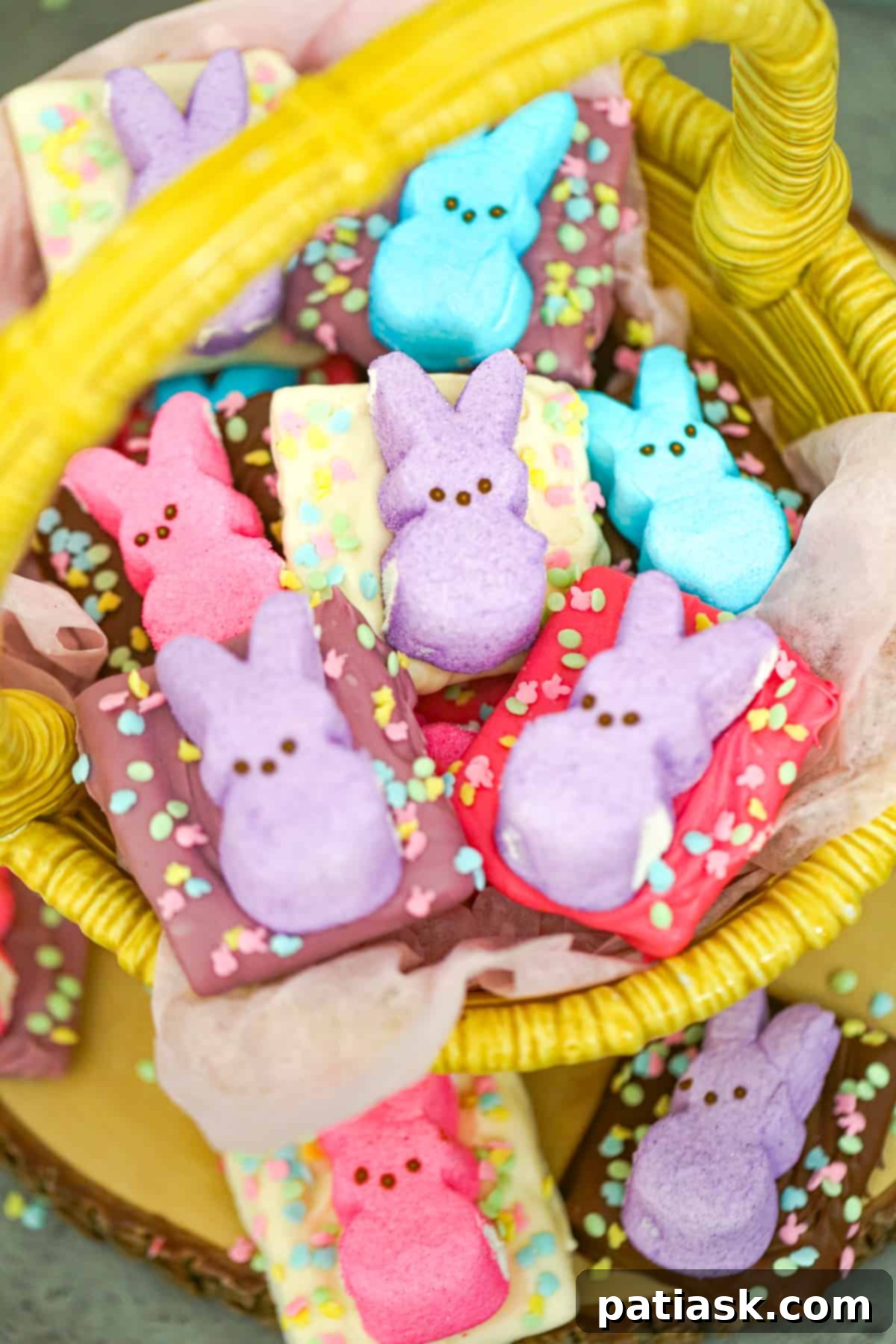 Delicious Easter Peep Chocolate Covered Graham Crackers on a white plate