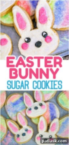 Whimsical Easter Bunny Cookies 13 A selection of Easter Bunny Sugar Cookies, some with mini M&M eyes, on a white background.