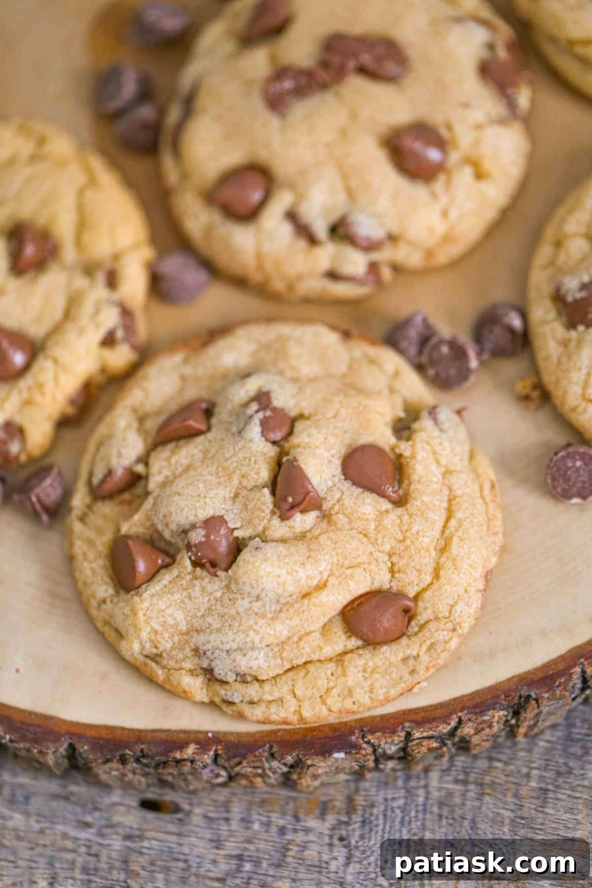 Perfect Crumbl-Inspired Chocolate Chip Cookies 2 CopyCat Crumbl Chocolate Chip Cookies Recipe - Freshly baked cookies on a cooling rack, showcasing their thick, soft centers and generous chocolate chips.