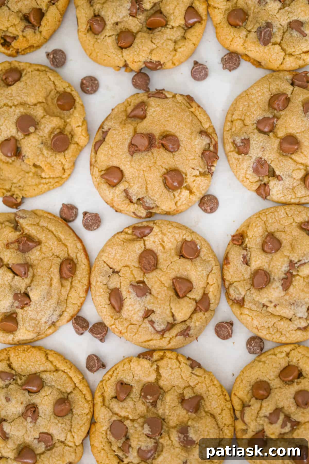 Perfect Crumbl-Inspired Chocolate Chip Cookies 5 A close-up of cookie dough balls ready for baking on a parchment-lined sheet, topped with extra milk chocolate chips for a gourmet touch.