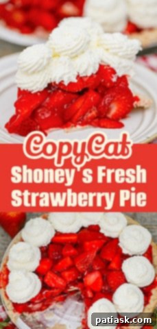 The Authentic Shoney's Strawberry Pie Copycat 11 Classic Copycat Shoney’s Strawberry Pie with a tall peak of glossy strawberries.