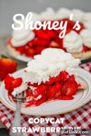 The Authentic Shoney's Strawberry Pie Copycat 12 A vibrant Copycat Shoney’s Strawberry Pie, glistening with fresh strawberries and sweet glaze.