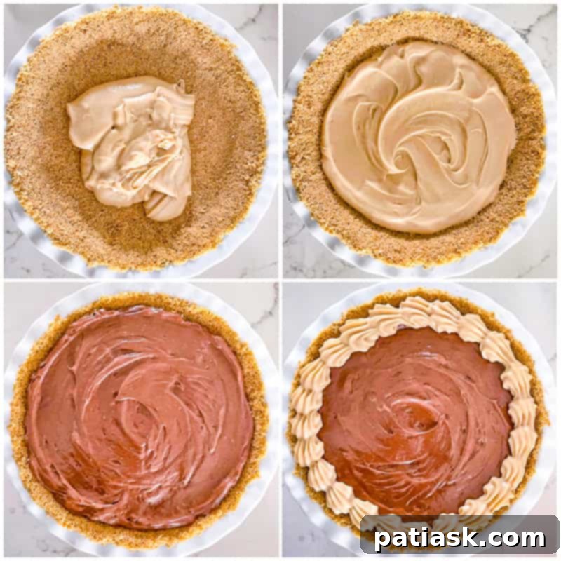 Copycat Costco Peanut Butter Chocolate Pie 11 Peanut butter chocolate no bake pie assembly