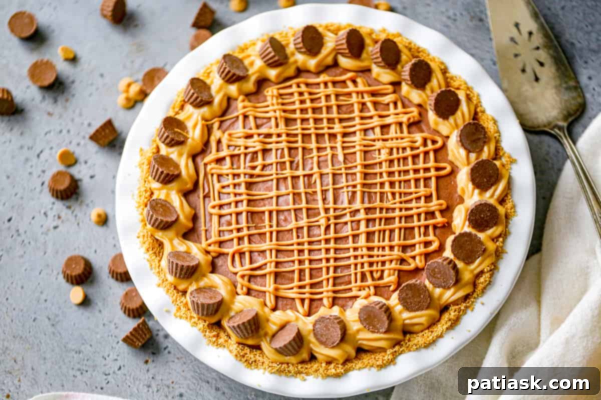 Copycat Costco Peanut Butter Chocolate Pie 12 Peanut butter chocolate no bake pie with slices