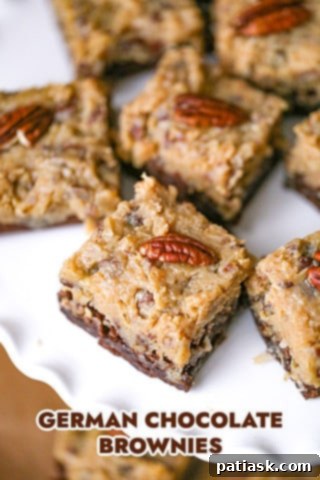 Coconut Pecan Frosted German Chocolate Brownies, a decadent treat