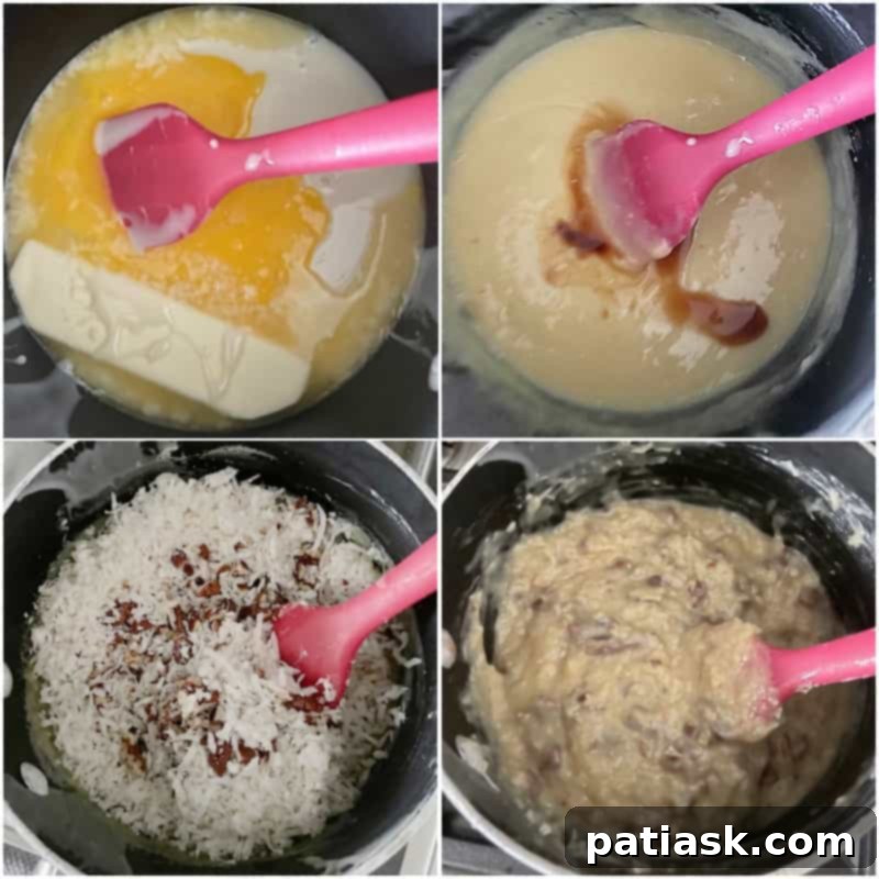 A serving of German Chocolate Brownie with a generous layer of coconut pecan frosting