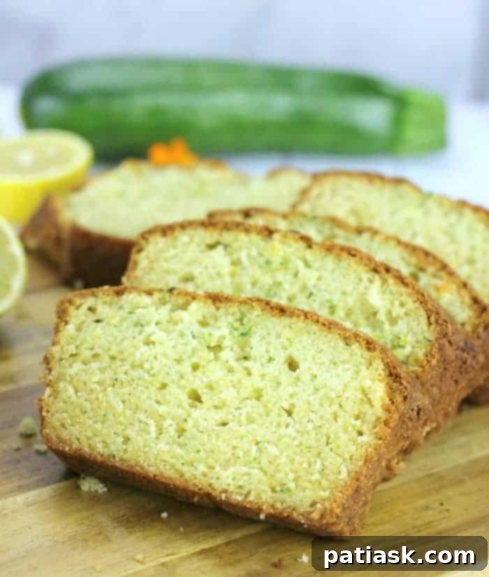 Slice of Lemon Zucchini Bread with lemon slices