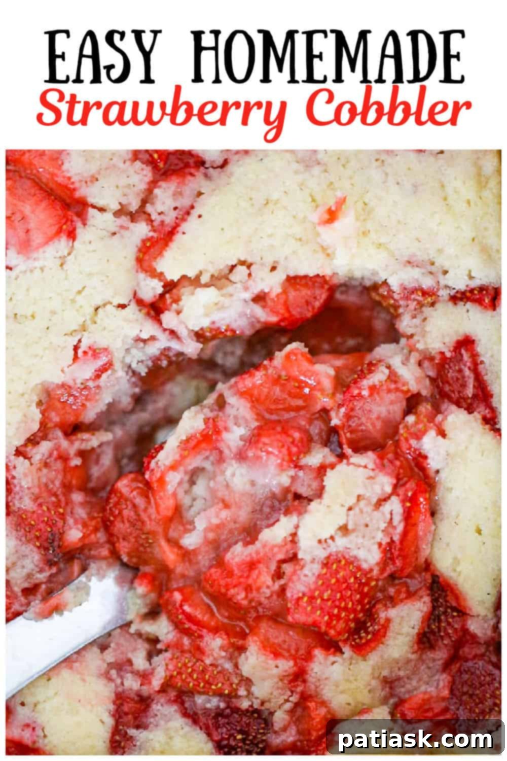 Another enticing shot of the Best fresh easy homemade Strawberry Cobbler recipe.