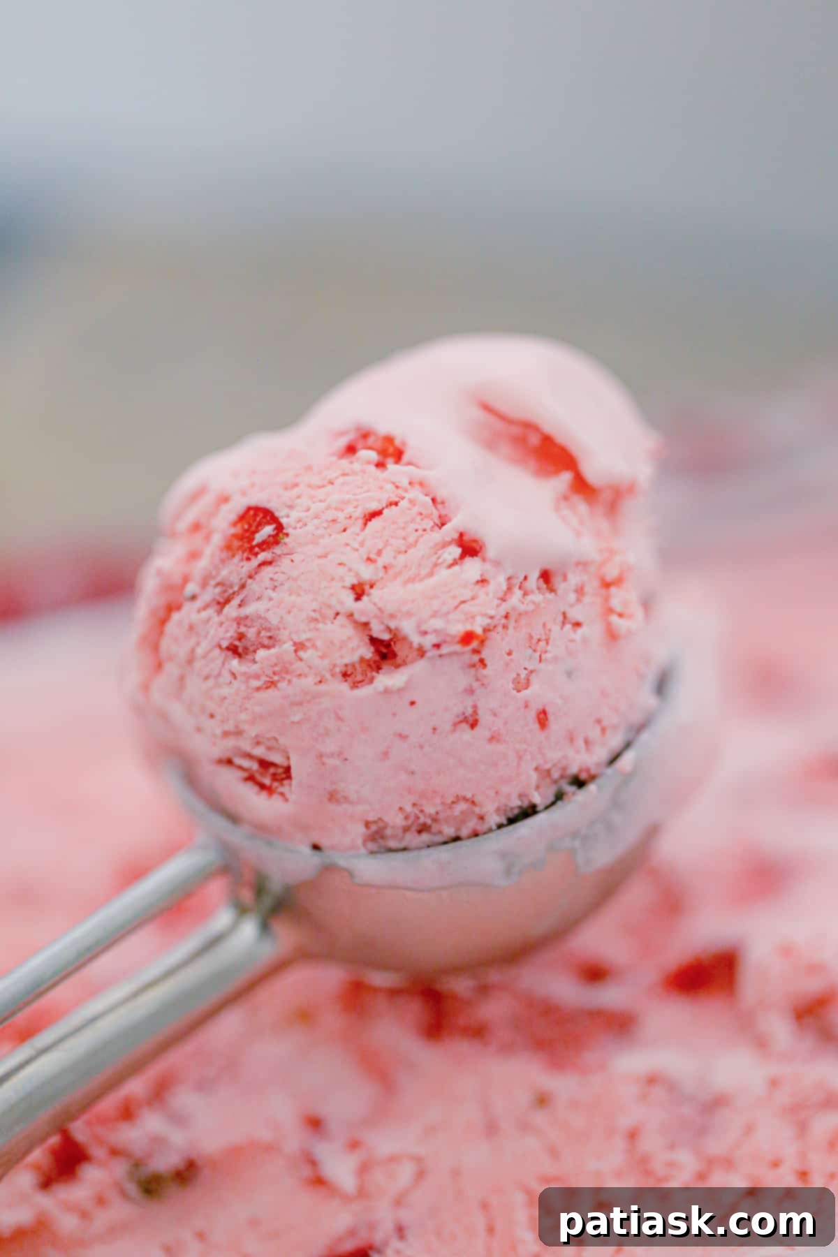 Effortless Strawberry Bliss: No-Churn Ice Cream 5 Close up of No Churn Strawberry Ice Cream with Fresh Berries