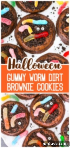 Wormy Dirt Brownie Cookies 14 gummy worm dirt brownie cookies on a platter