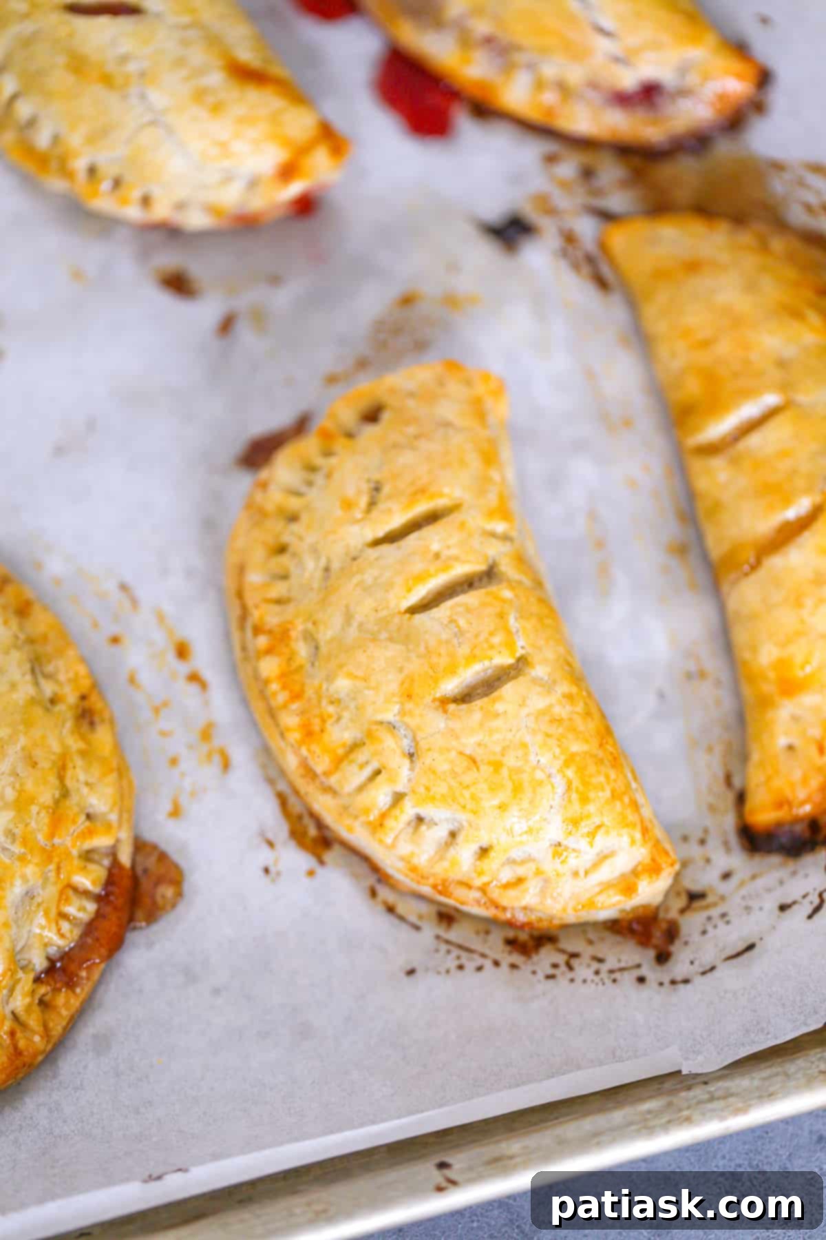 Sweet Fruit Pockets 7 apple, blueberry, cherry, peach, blueberry, raspberry fillings using pie crust and topped with glaze