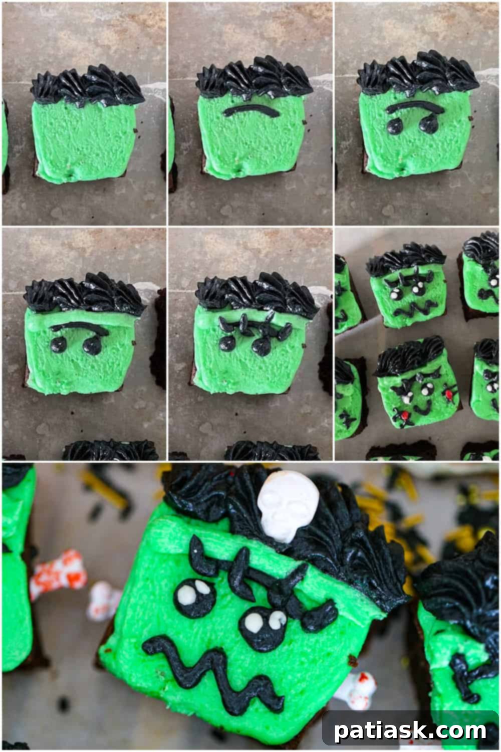 Bride and Bolt Brownies 6 halloween monster frankenstein brownies buttercream frosting recipe
