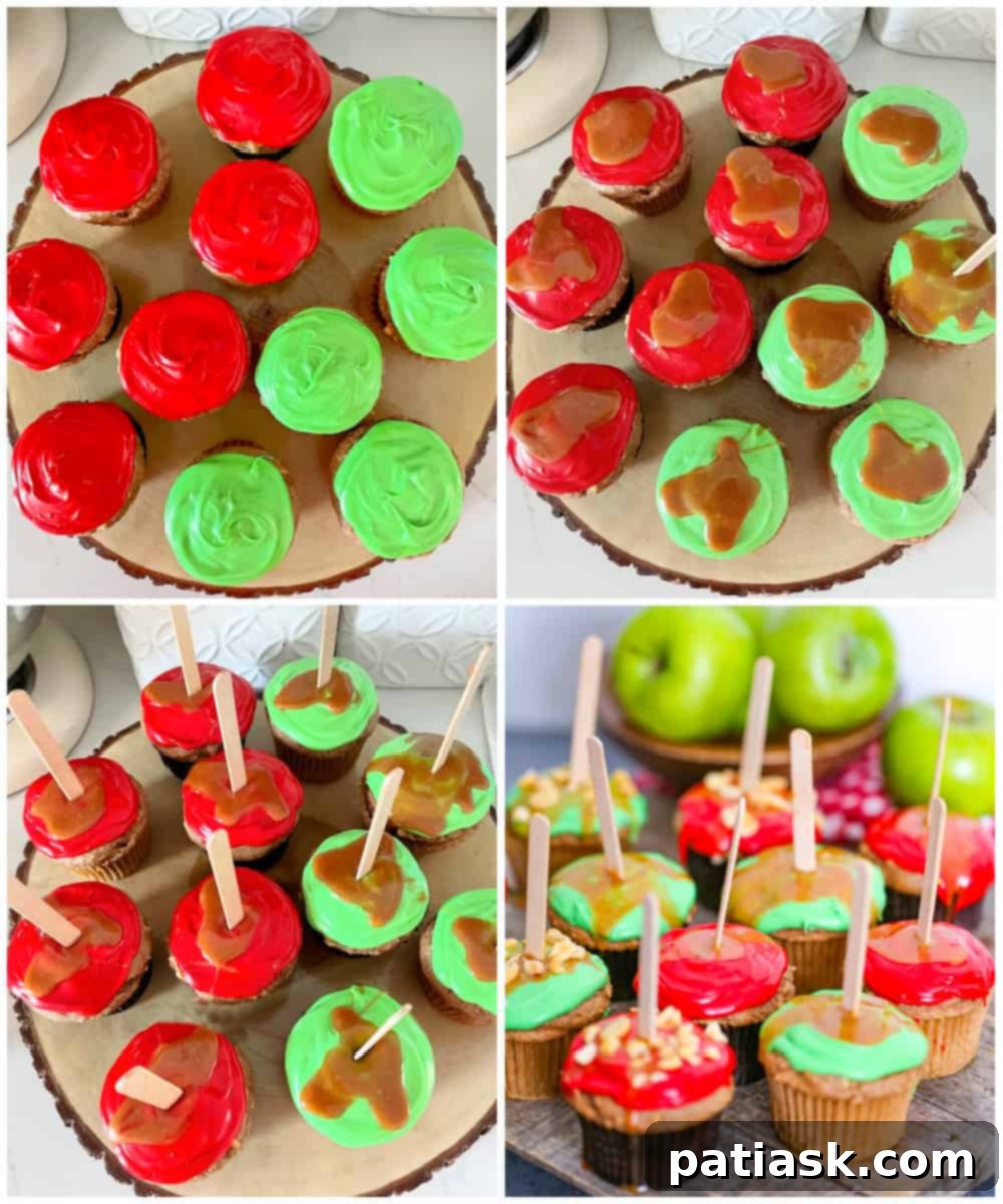 Tray of festive Caramel Apple Cupcakes, perfect for parties