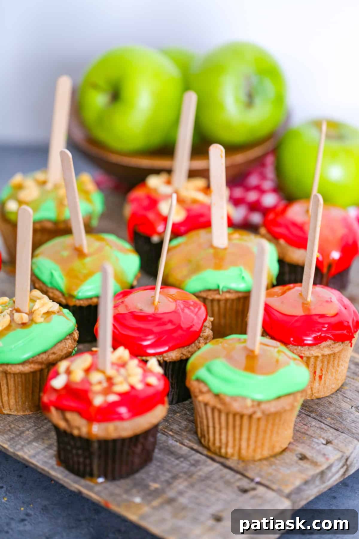 Tray of baked Caramel Apple Cupcakes ready for frosting