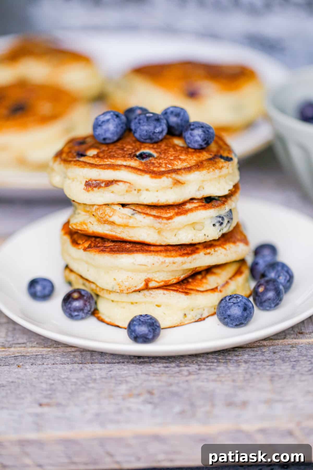 Golden Fluffy Greek Yogurt Blueberry Pancakes